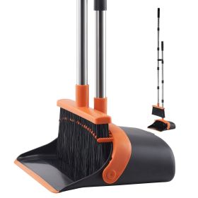 VEVOR Broom and Dustpan Set, Heavy Duty Dustpan and Broom Combo with Self-Cleaning Teeth, Metal Upright Standing Dust Pan with Long Handle