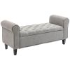 HOMCOM 50 Inches Storage Ottoman Bench, End of Bed Storage Bench with Rolled Arms, Wood Legs, Button Tufted Storage Bench, Gray