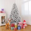 7 FT Pre-lit Snow Flocked Christmas Tree, Artificial Hinged Xmas Pine Tree with 1000 Branch Tips