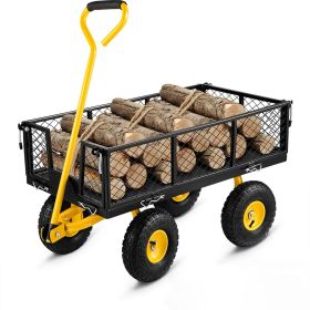 Heavy Duty 900 Lbs Capacity Mesh Steel Garden Cart Folding Utility Wagon with Removable Sides and 10 inch Tire