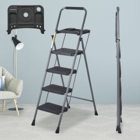 Folding 4 Step Project Ladder;  4-Step Portable Step Stool with Tray Anti-Slip Pedal and Handrails for Home;  330 lbs Capacity