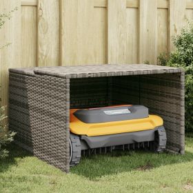 Robot Mower Garage Gray 33.9"x35.4"x20.5"/22.4" Poly Rattan
