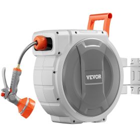 VEVOR 1/2" x 145ft Retractable Garden Hose Reel – Wall-Mounted Heavy-Duty Hose Reel with 9-Pattern Nozzle, Any-Length Lock & 180° Swivel Bracket