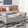 HOMCOM 50 Inches Storage Ottoman Bench, End of Bed Storage Bench with Rolled Arms, Wood Legs, Button Tufted Storage Bench, Gray