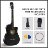 41-inch Black Guitar (Basswood Body, Matte Finish) with Black Backpack, Shoulder Strap, 2 Guitar Picks, and 1 Set of Guitar Strings