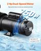 Above Ground Pool Pump, 2HP/0.44HP, Dual Speed Swimming Pool Pump, High 118 GPM 56 ft Lift, Low 57 GPM 14 ft Lift, 110V 3450 RPM with Strainer Basket