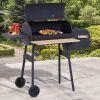 Outsunny Charcoal BBQ, Portable Grill with Wheels, All-in-One Grill, Side vent, Two Shelves and Metal Grating, Lit-Mounted Thermometer, Wooden Handle