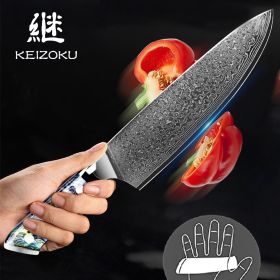 Damascus Steel Chef Knife 8 Inch, Santoku Knife, Boning Knife, Japanese Professional 10Cr15MOV Blade With Hand Forged Hammer Pattern, Ultra Sharp (Option: Chef knife)