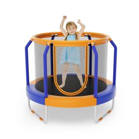 Mini Trampoline with Enclosure and Heavy-duty Metal Frame (Color: Orange)