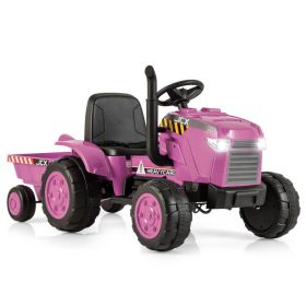 12V Kids Ride On Tractor with Trailer and Remote Control (Color: Pink)