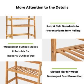 4-Tier Bamboo Plant Rack with Guardrails Stable and Space-Saving (Color: Natural)