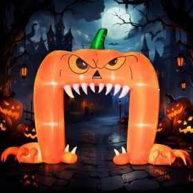 12FT Halloween Inflatables Decoration Giant Ghost with 3-Colored Flame Rotation LED Light Spooky Halloween Decorations Outdoor Blow Up Yard Decoration (Color: Pumpkin Face Archway)