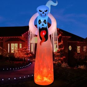 12FT Halloween Inflatables Decoration Giant Ghost with 3-Colored Flame Rotation LED Light Spooky Halloween Decorations Outdoor Blow Up Yard Decoration (Color: 12FT-Ghost)