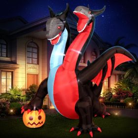 12FT Halloween Inflatables Decoration Giant Ghost with 3-Colored Flame Rotation LED Light Spooky Halloween Decorations Outdoor Blow Up Yard Decoration (Color: Two-Headed Dragon with Pumpkin)